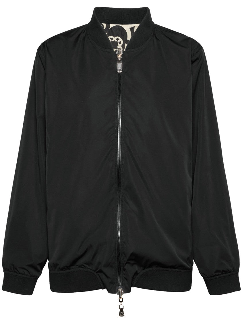 Elena Miro` Reversible Geometric Pattern Zip Bomber Jacket