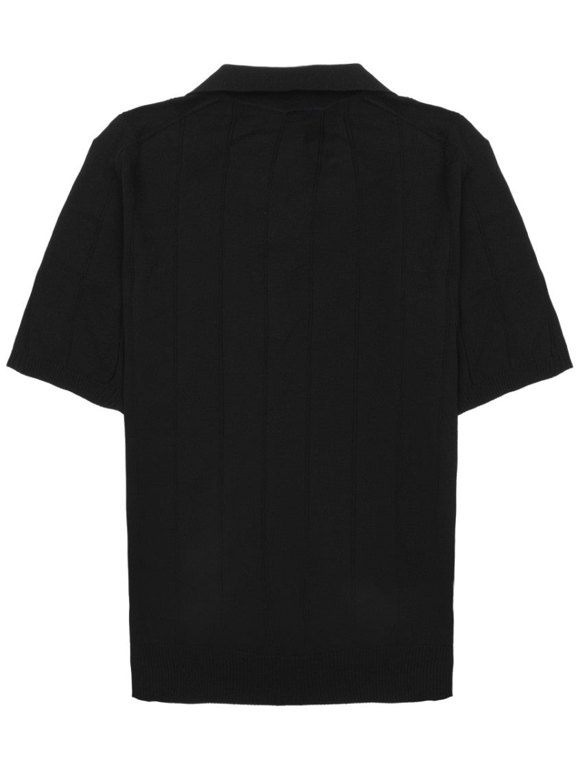 Luigi Gentile Short-Sleeved Black Polo Shirt With Vertical Ribbing