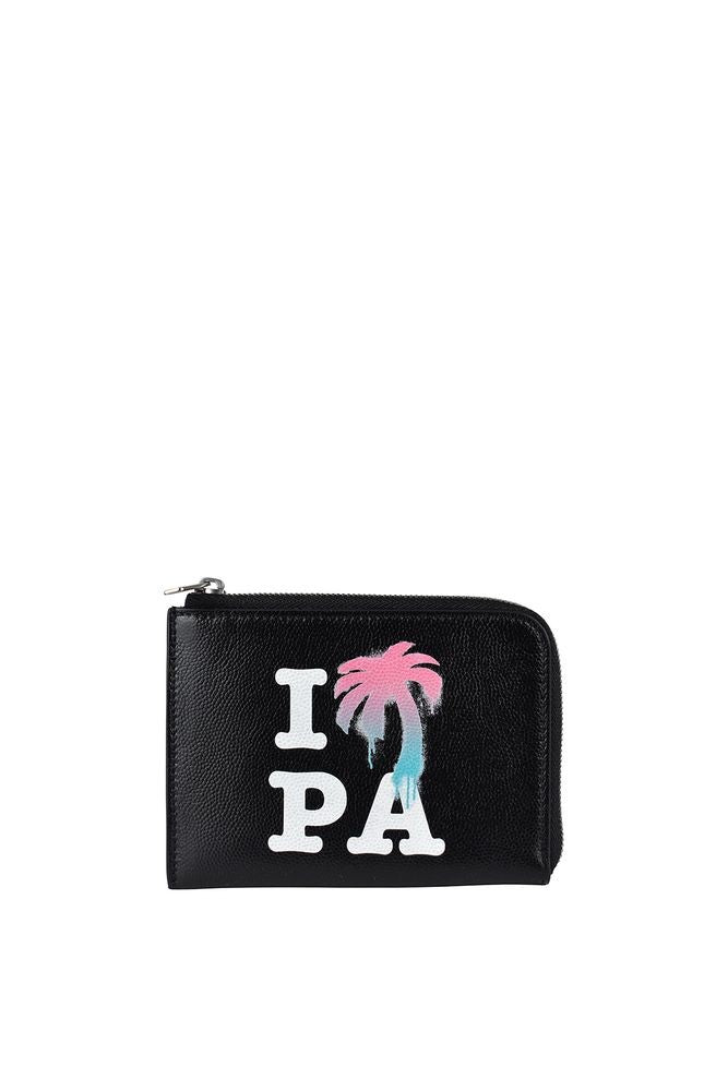Palm Angels Black Grained Leather Wallet With Graffiti Artwork