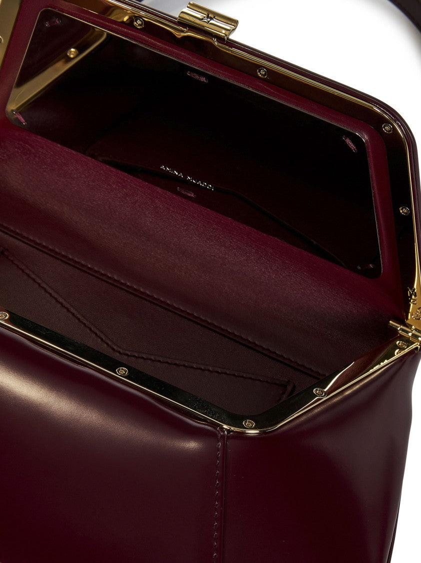 Amina Muaddi Wine-Brushed Calfskin Shoulder Bag