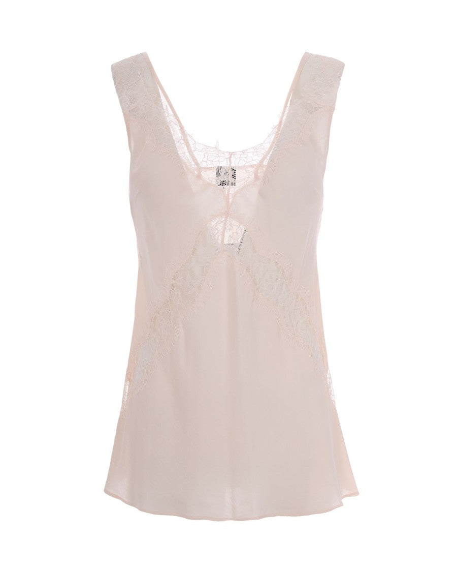 Pinko Sleeveless Twill Viscose Top With Lace Accents