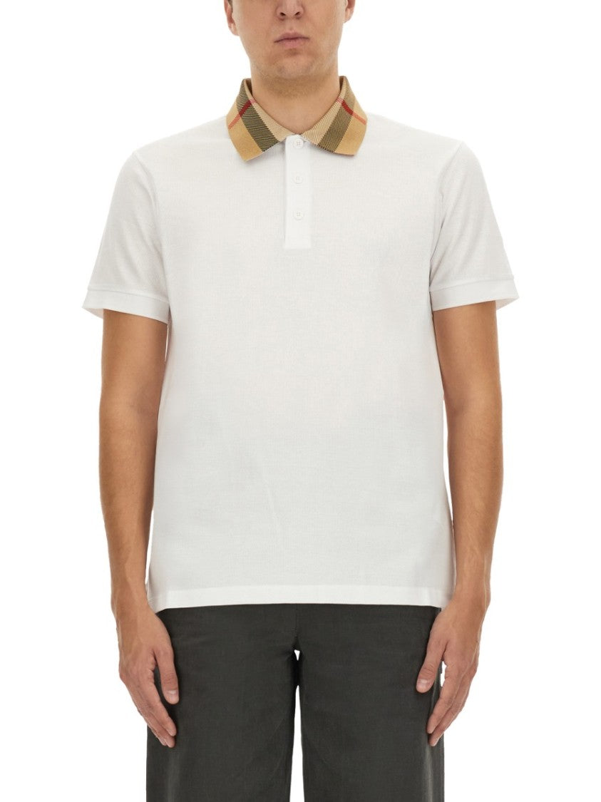 Burberry Slim Fit Check Collar Cotton Polo Shirt