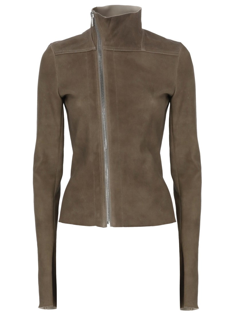 Rick Owens Brown High Neck Gary Leather Jacket