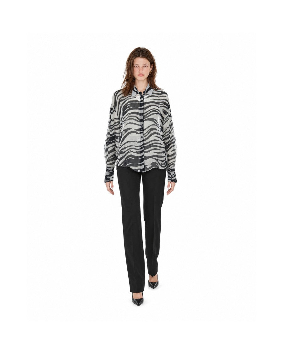 Patrizia Pepe Black White Zebra Sheer Printed Blouse