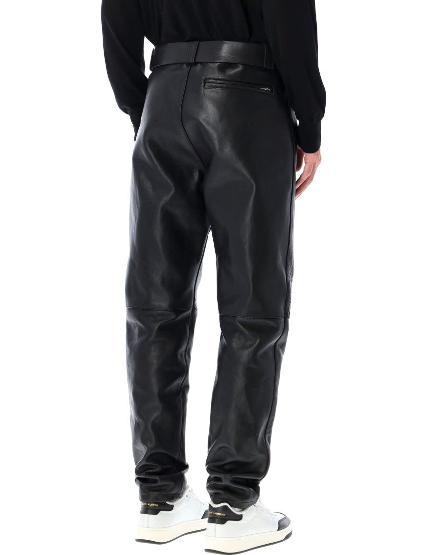Saint Laurent Saint Laurent Grained Leather Belted Pants