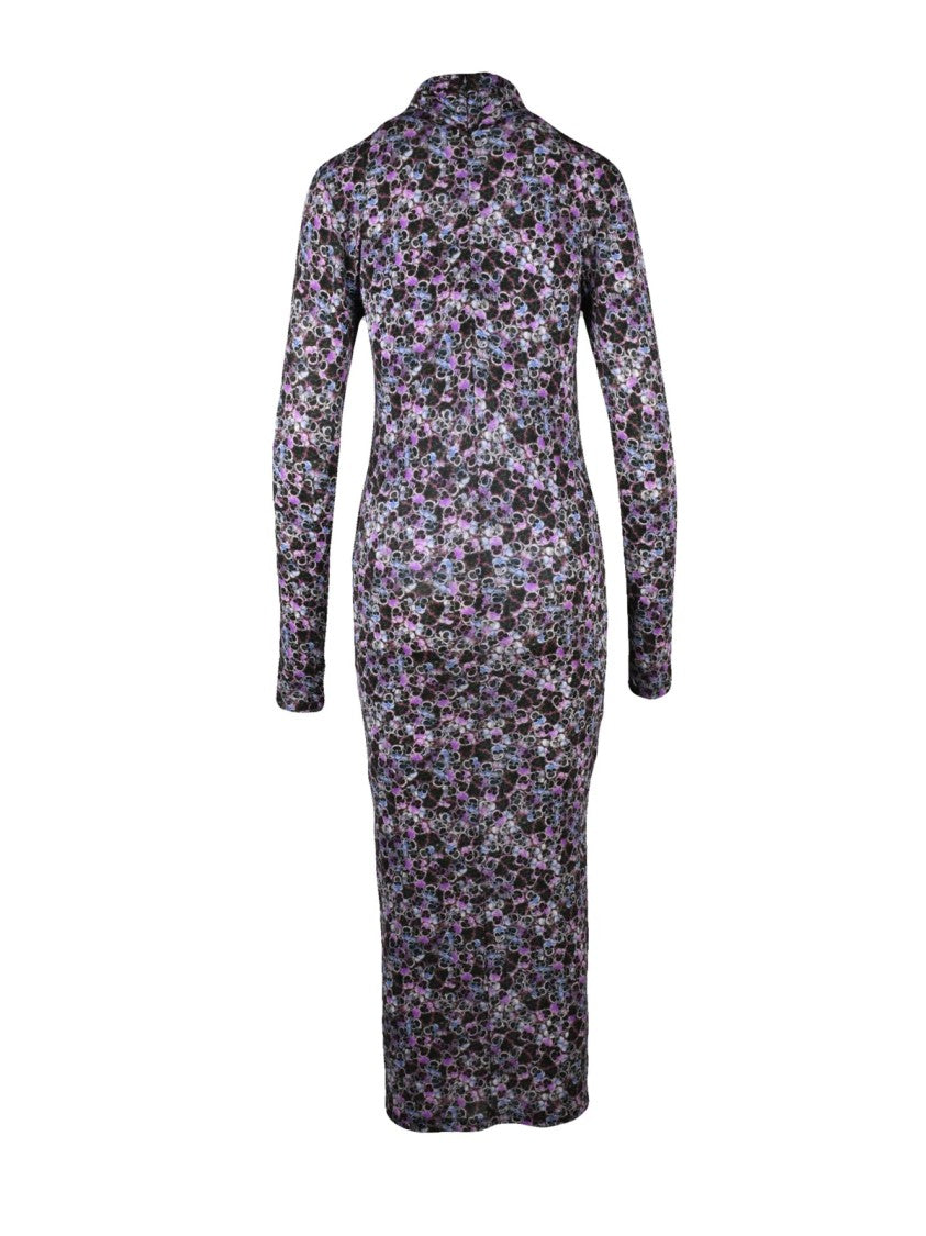 Isabel Marant Long Fitted Dress With Floral Pattern And High Neckline