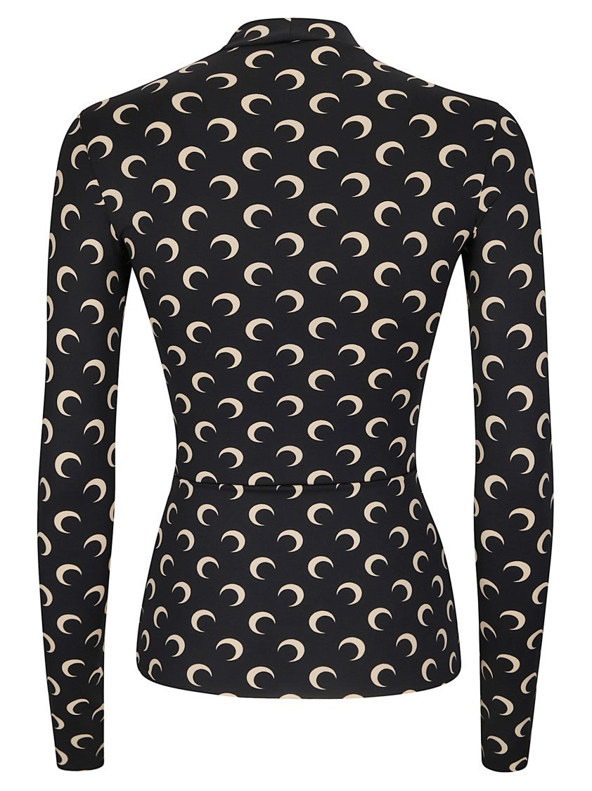 Marine Serre Moon Printed Jersey Ls Highneck Top