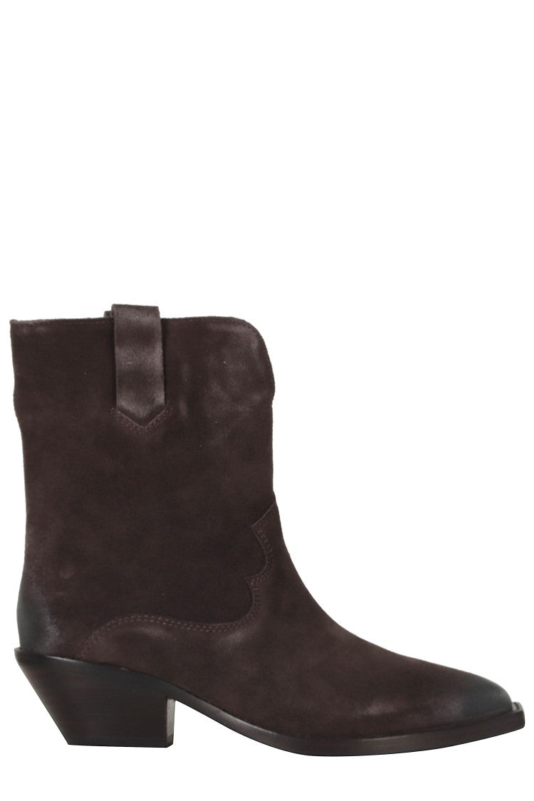 Ash Dark Brown Pointed-Toe Suede Velour Ankle Boots