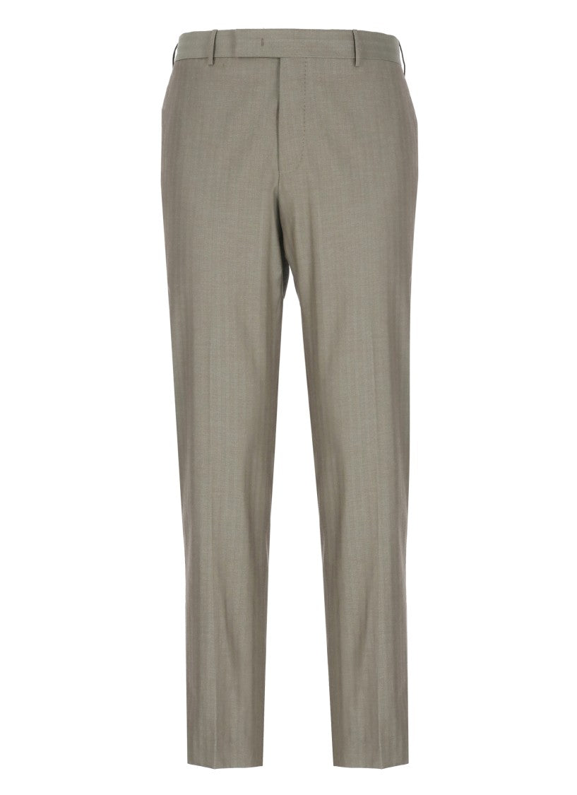 Pt Torino Sage Green Cotton And Silk Trousers