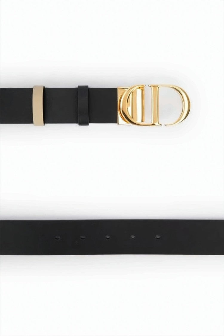 Christian Dior Leather Belt With Polished Gold-Tone Cd Buckle