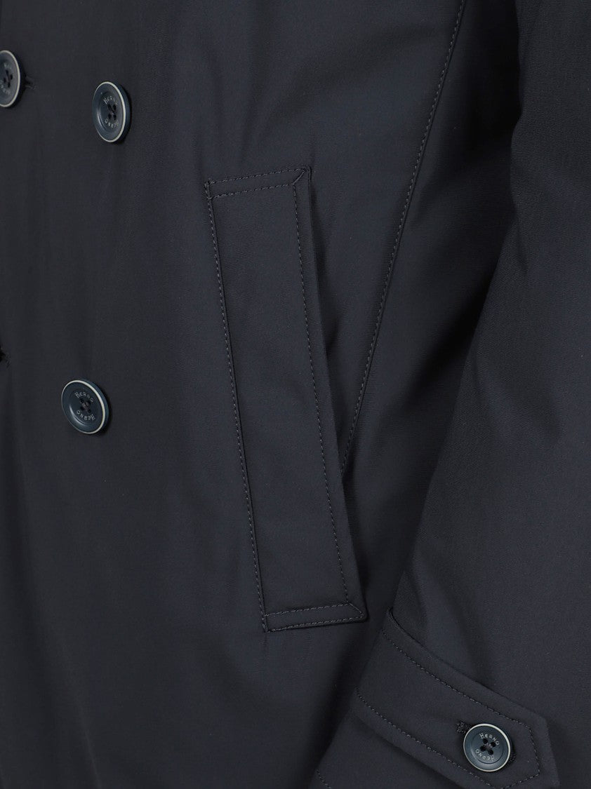 Herno Navy Goose Down Padded Coat With Layered Design
