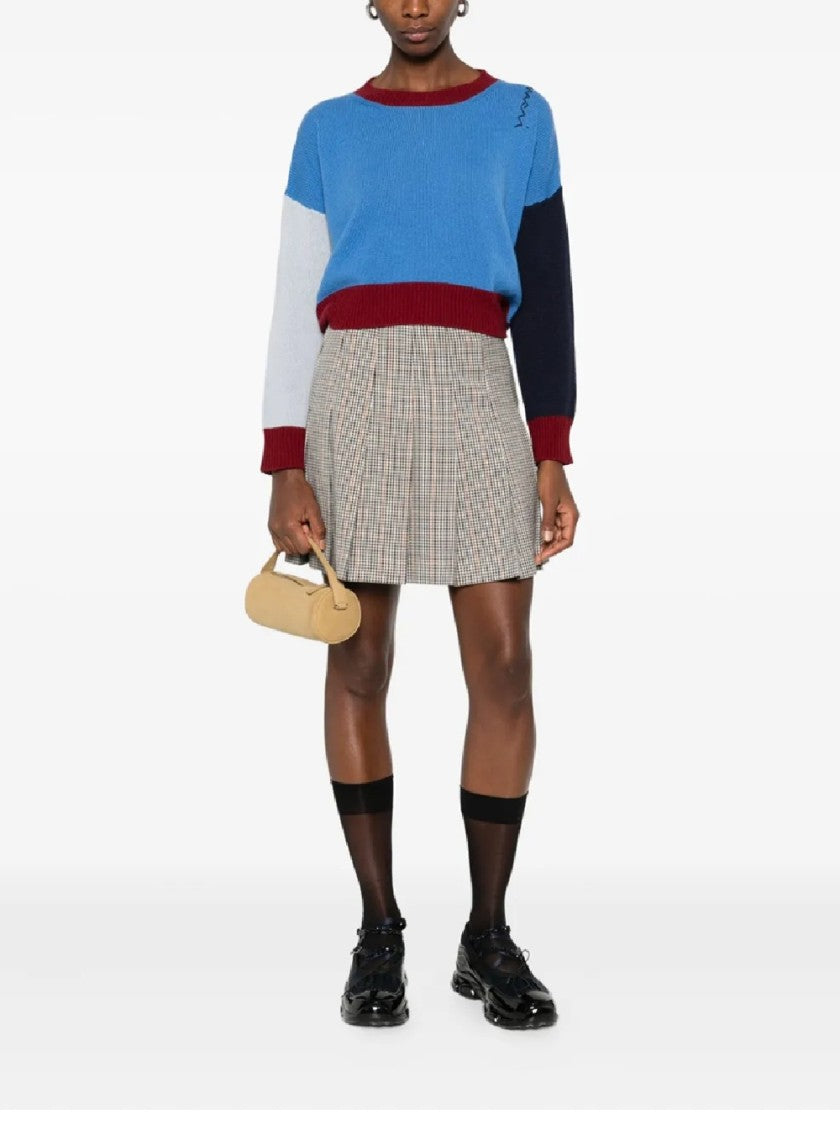 Msgm Checkered Pleated Mini Skirt With Structured Silhouette