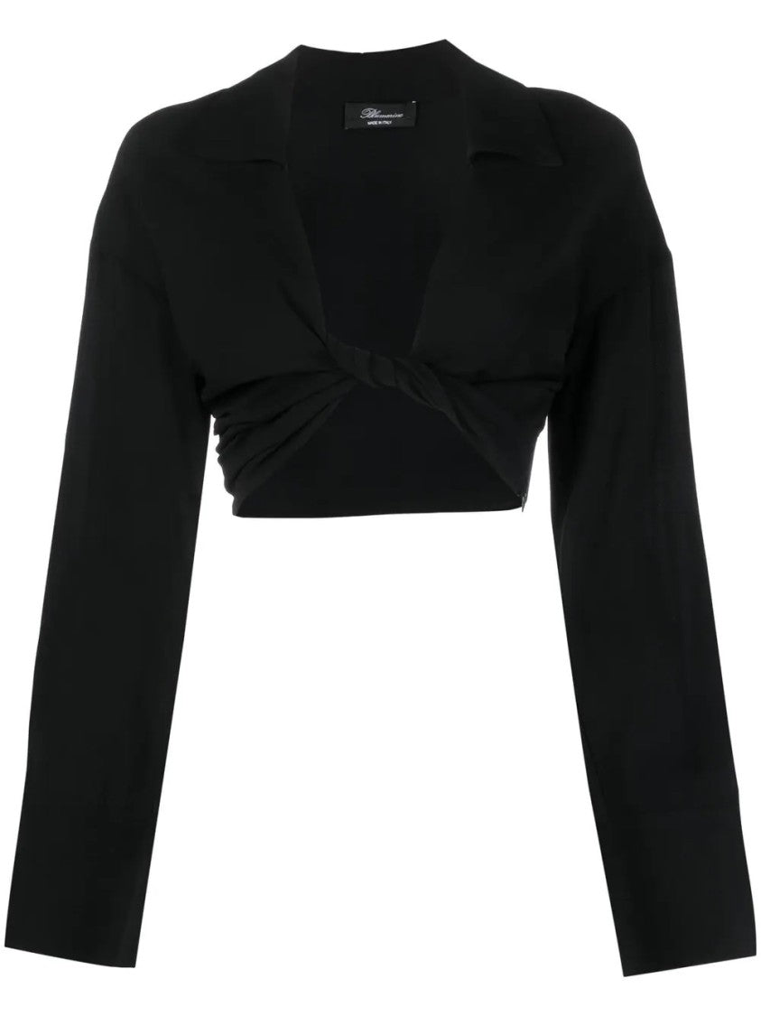 Blumarine Cropped Blouse With Twisted Front And Flared Sleeves