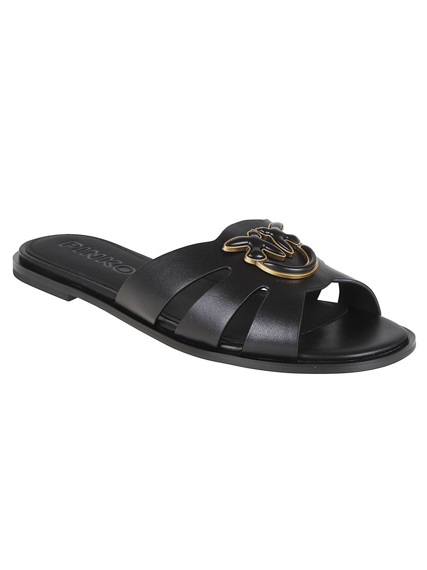 Pinko Flat Leather Slide Sandals
