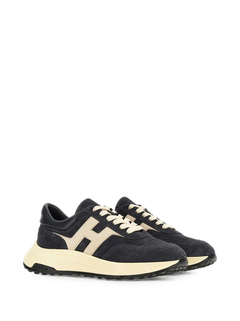 Hogan Sporty Black Sneakers With Cream Accents And Textured Sole