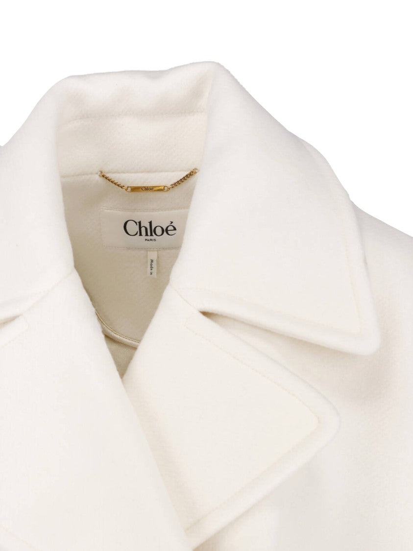 Chloé Boxy White Jacket With High Stand Collar