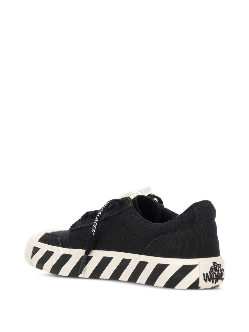 Off-White Low-Top Canvas Sneakers With Diagonal Stripe Detailing