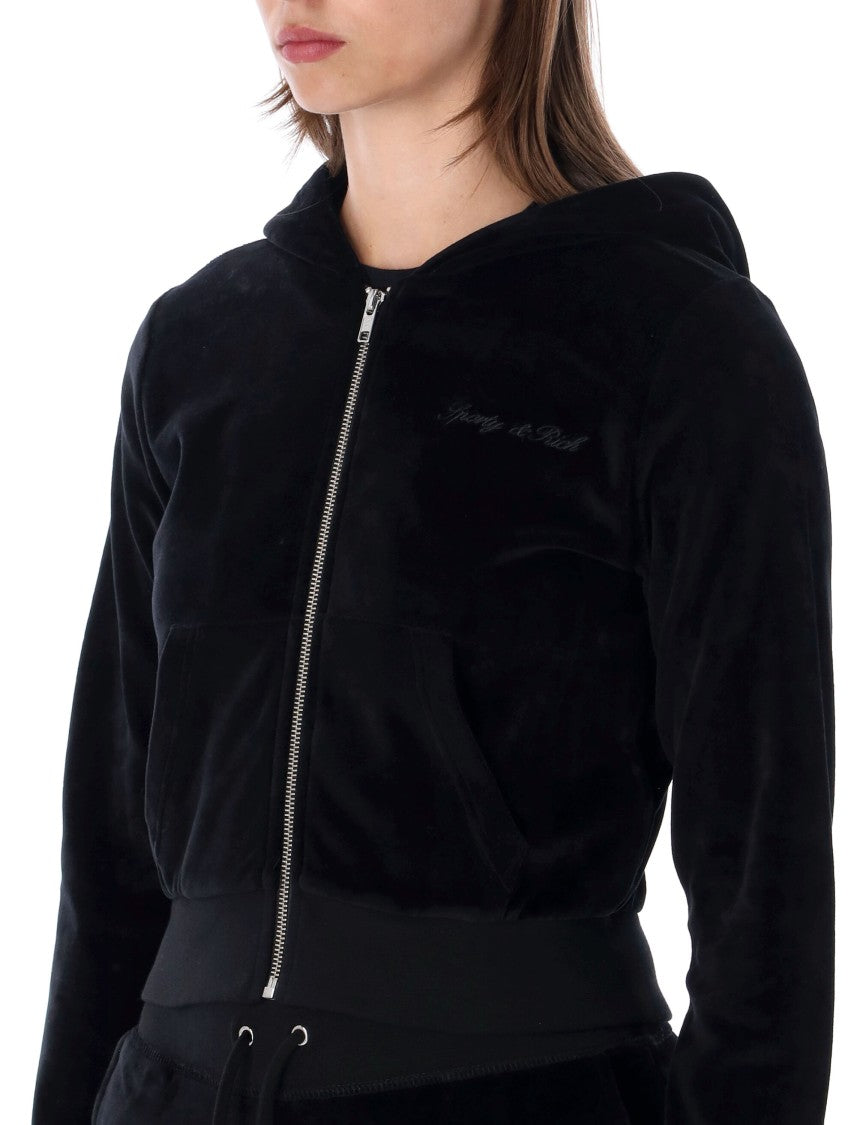 Sporty And Rich Hoodie Velour Crystal Zip-Up Hoodie