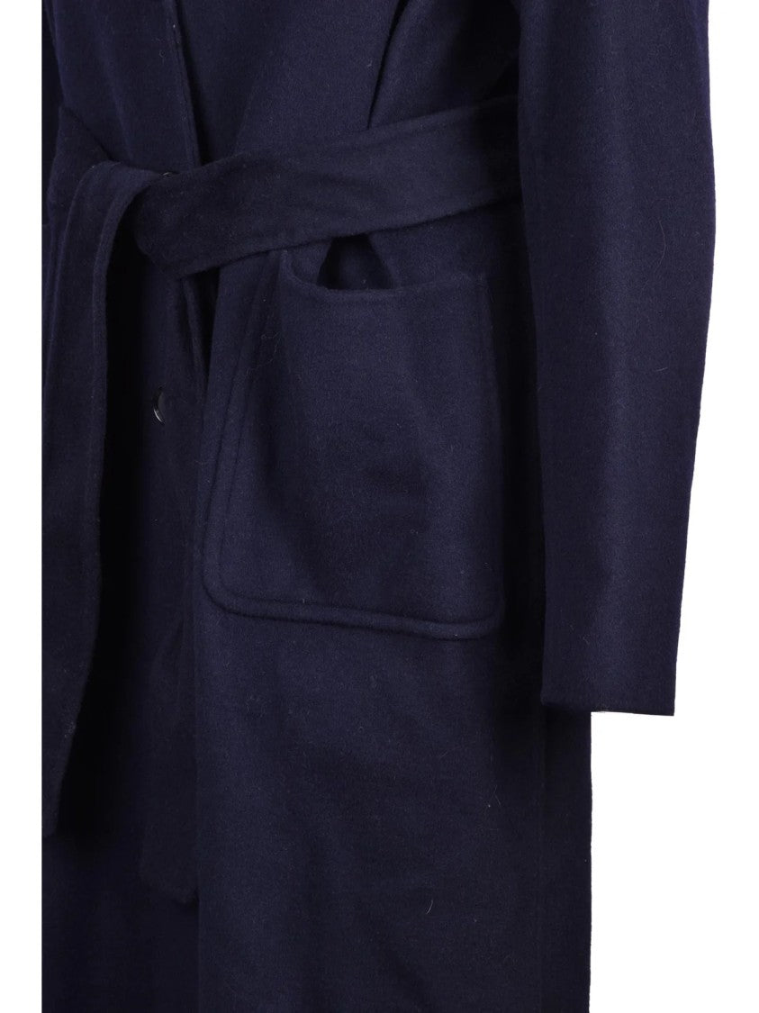 Add Long Wool Cashmere Coat With Defined Waist And Classic Collar