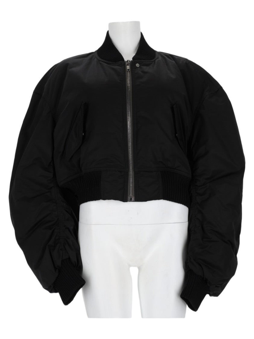 Rick Owens Cropped Black Jacket With Voluminous Ruched Sleeves