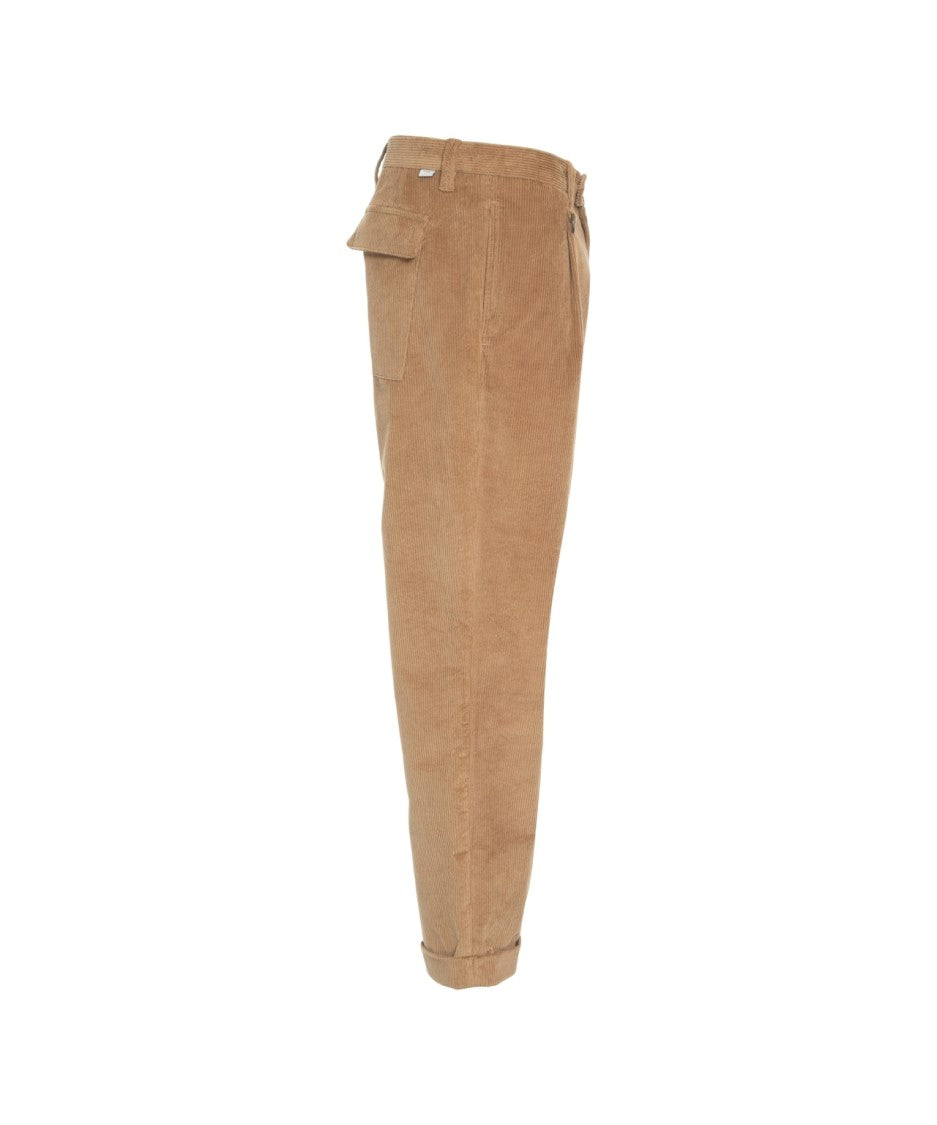 Paolo Pecora Brown Corduroy Trousers With Elegant Pleats And Turned-Up Hem