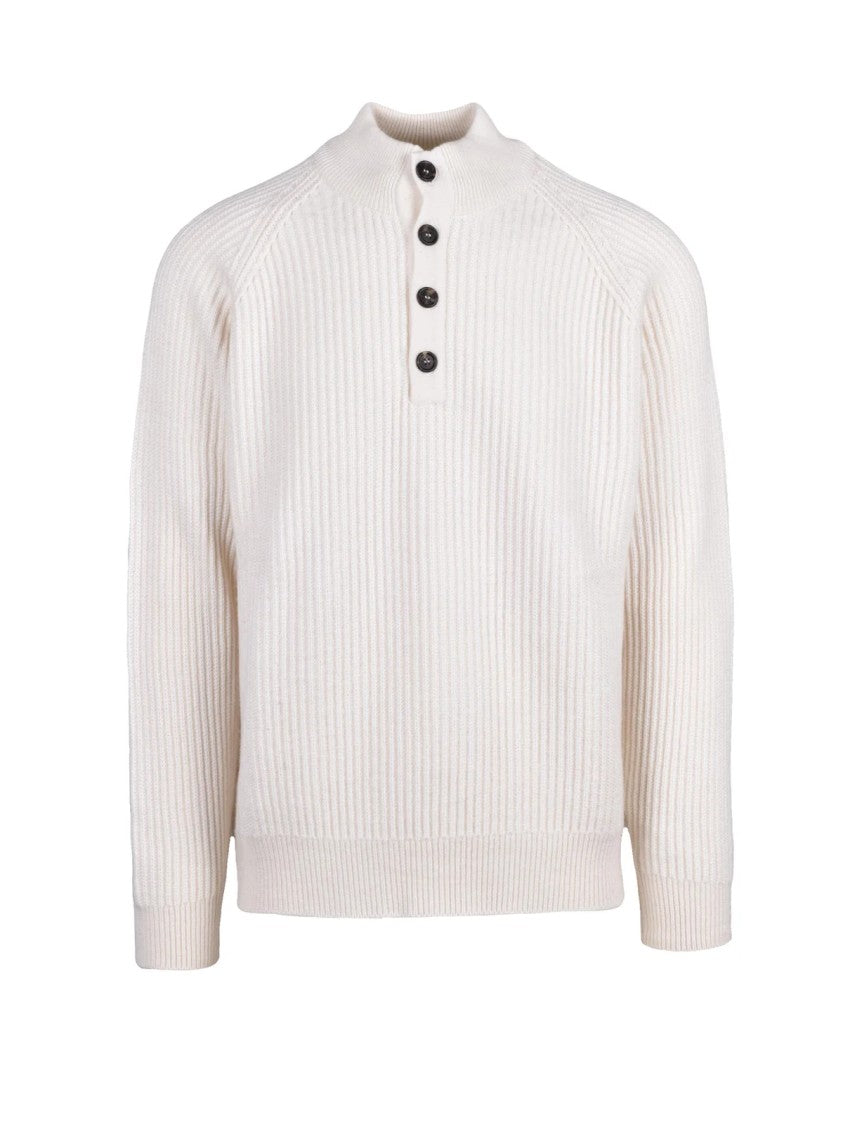Hawico White Ribbed Cashmere High Neck Sweater