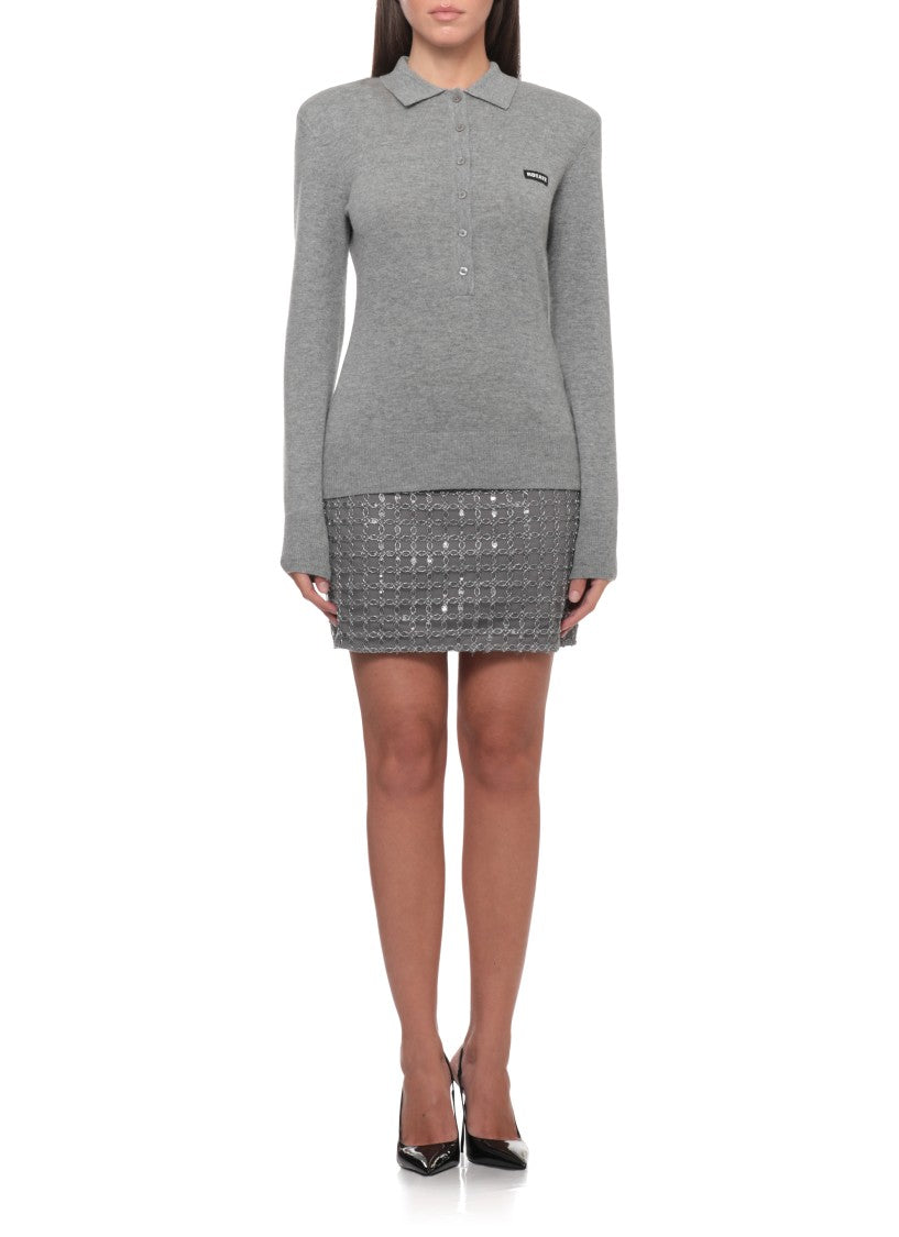 Rotate Gray Structured Long-Sleeved Polo With Padded Shoulders