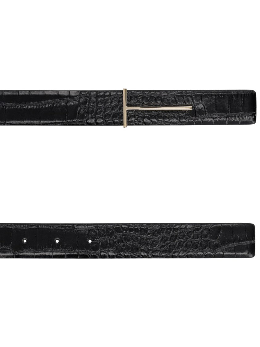 Tom Ford Crocodile Texture Minimalist Buckle Leather Belt