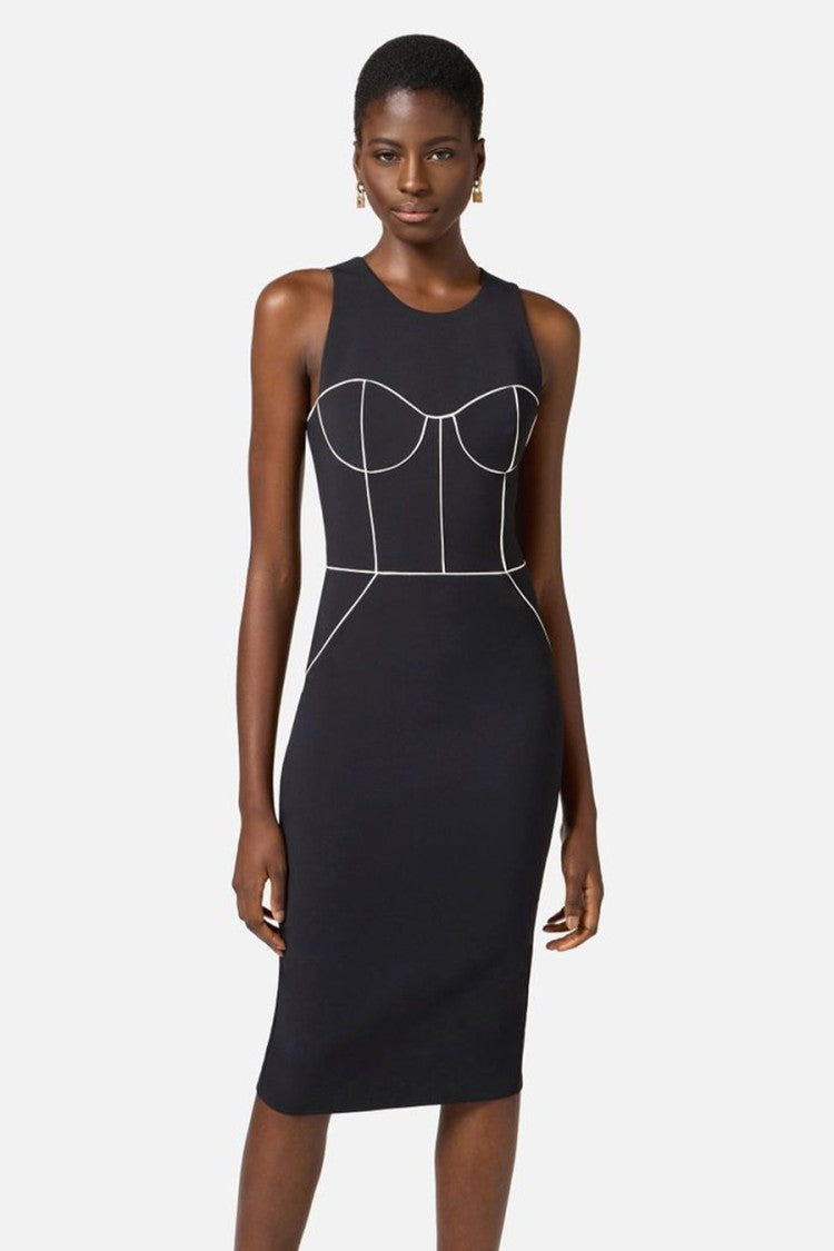 Elisabetta Franchi Fitted Midi Dress With Structured Bodice