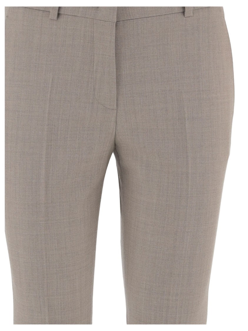Ql2 Beige Belted Stretch Wool Straight-Leg Pants
