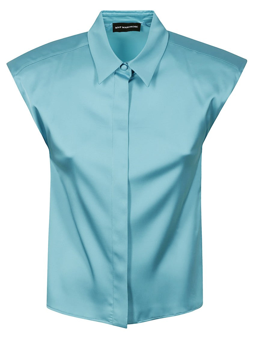 Maria Vittoria Paolillo Structured Blue Viscose Shirt With Glossy Finish