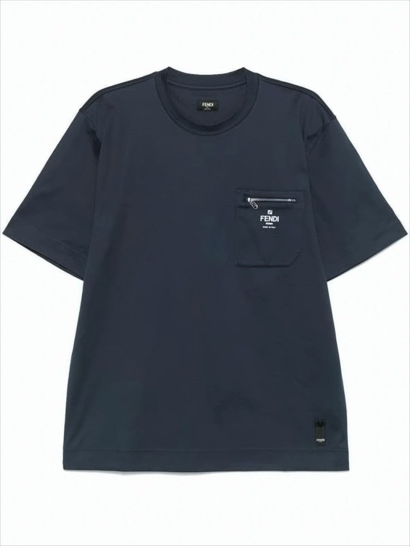 Fendi Short-Sleeve Crew Neck T-Shirt With Zippered Pocket And Logo Detail