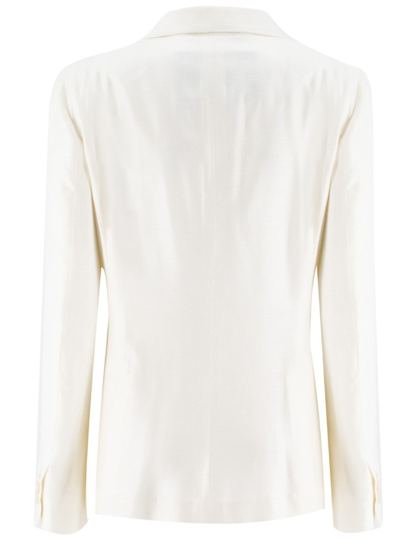 Kiton White Single-Breasted Jacket With Notched Lapels