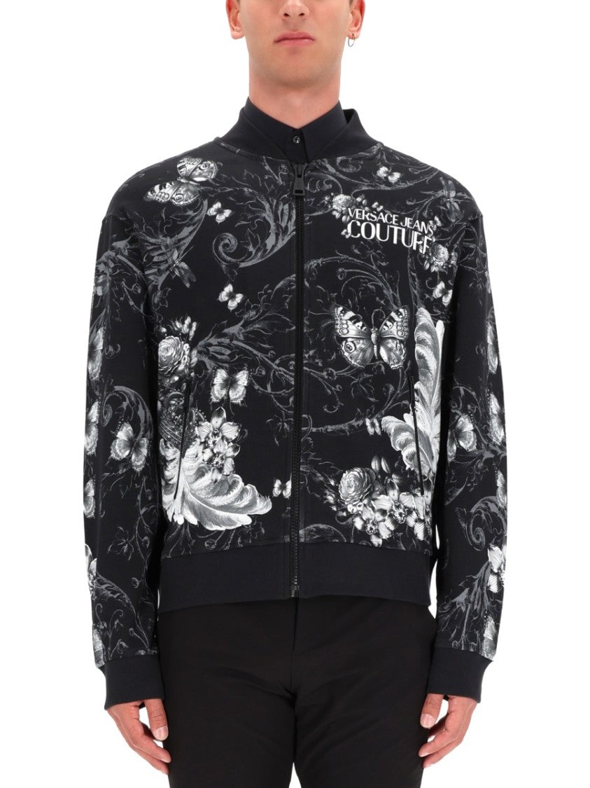 Versace Jeans Couture Floral Butterfly Cotton Fleece Bomber Jacket