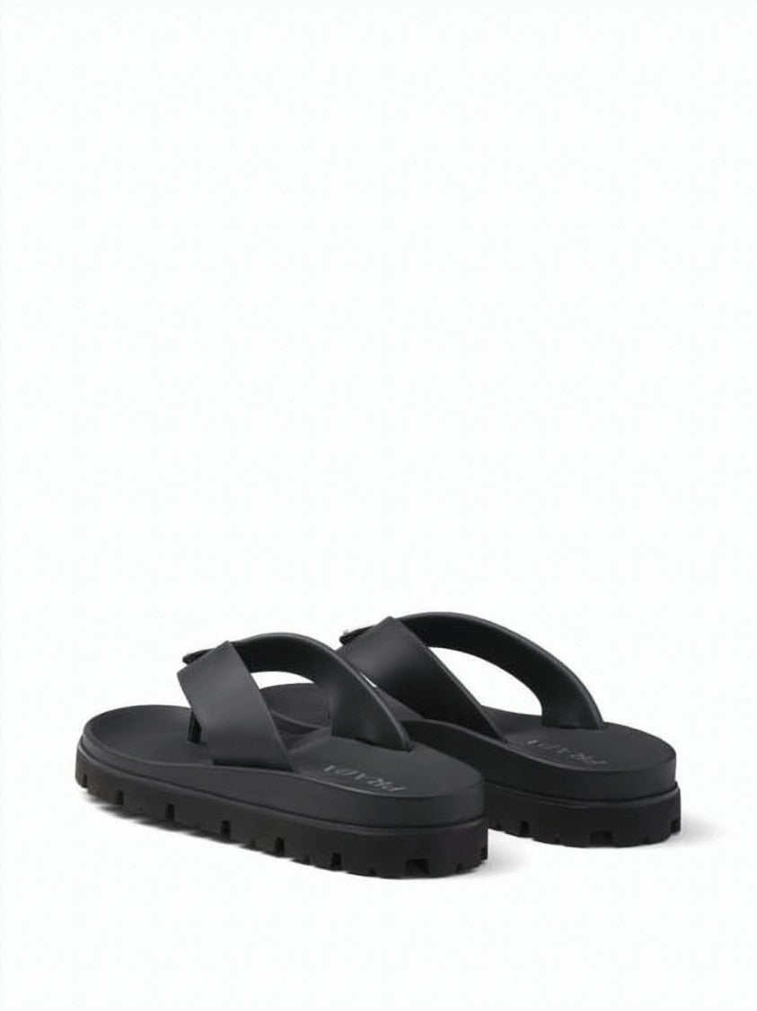 Prada Contoured Black Eva Slip-On Sandals With Triangular Logo
