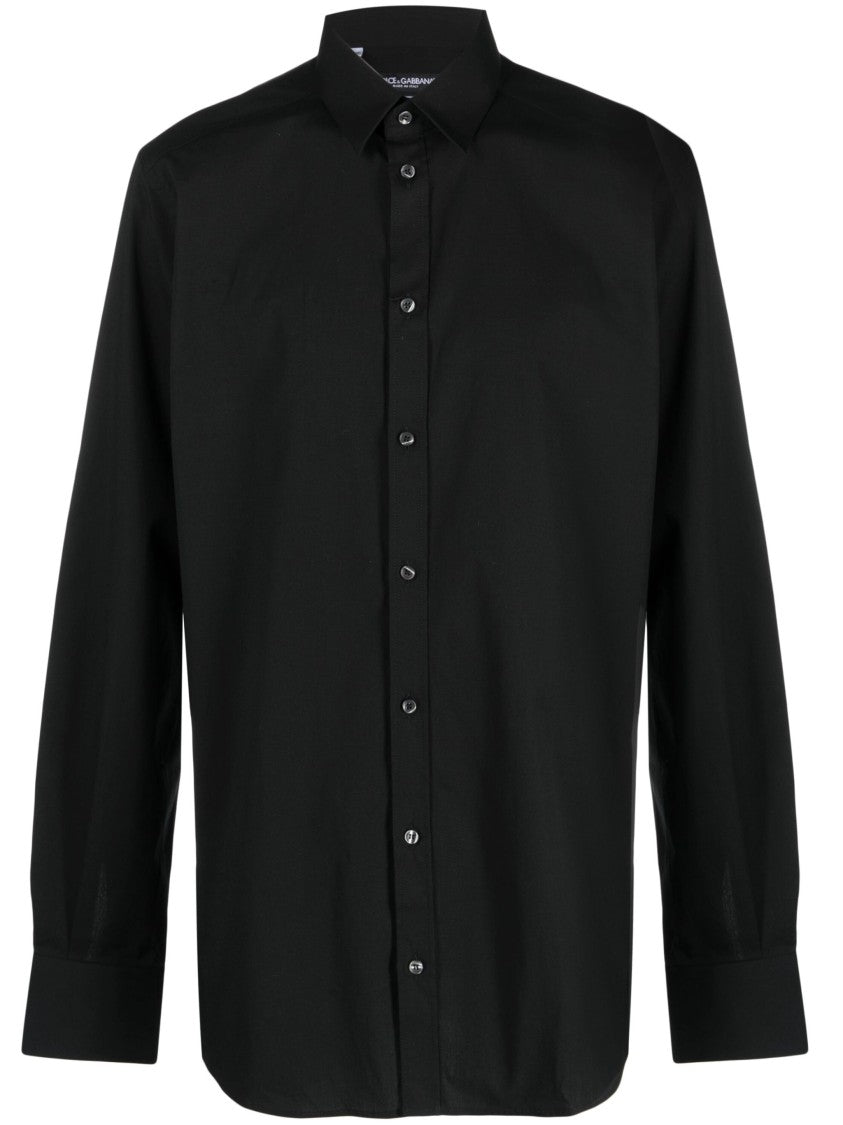 Dolce & Gabbana Slim-Fit Black Poplin Italian Collar Shirt