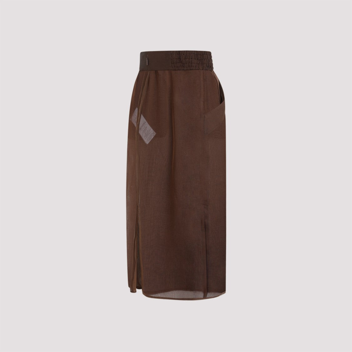 Saint Laurent Brown Silk Midi Skirt