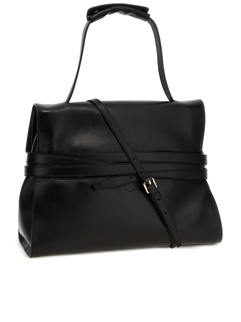 Moschino Structured Nappa Leather Handbag With Gold Buckle