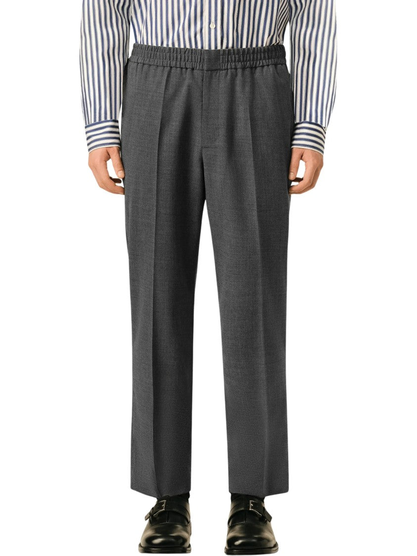 Ami Paris Elasticated-Waist Wool Straight-Leg Pants
