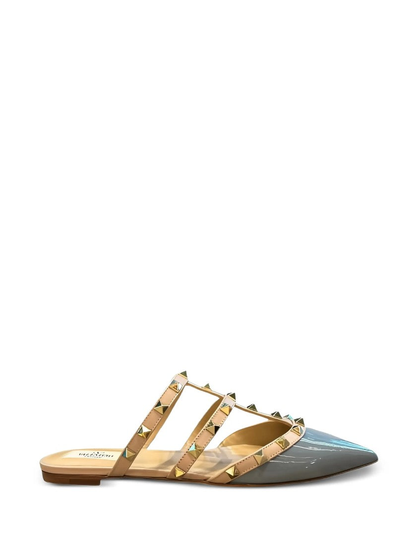 Valentino Blue Pointed-Toe Pyramid Stud Patent Mules
