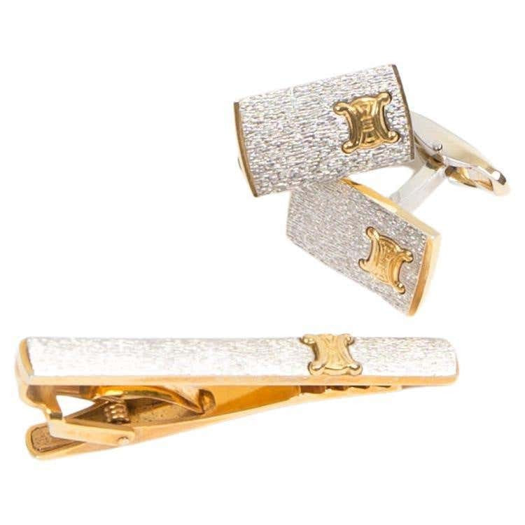 Celine Gold-Tone "Triomphe" Cufflinks And Tie Link Set