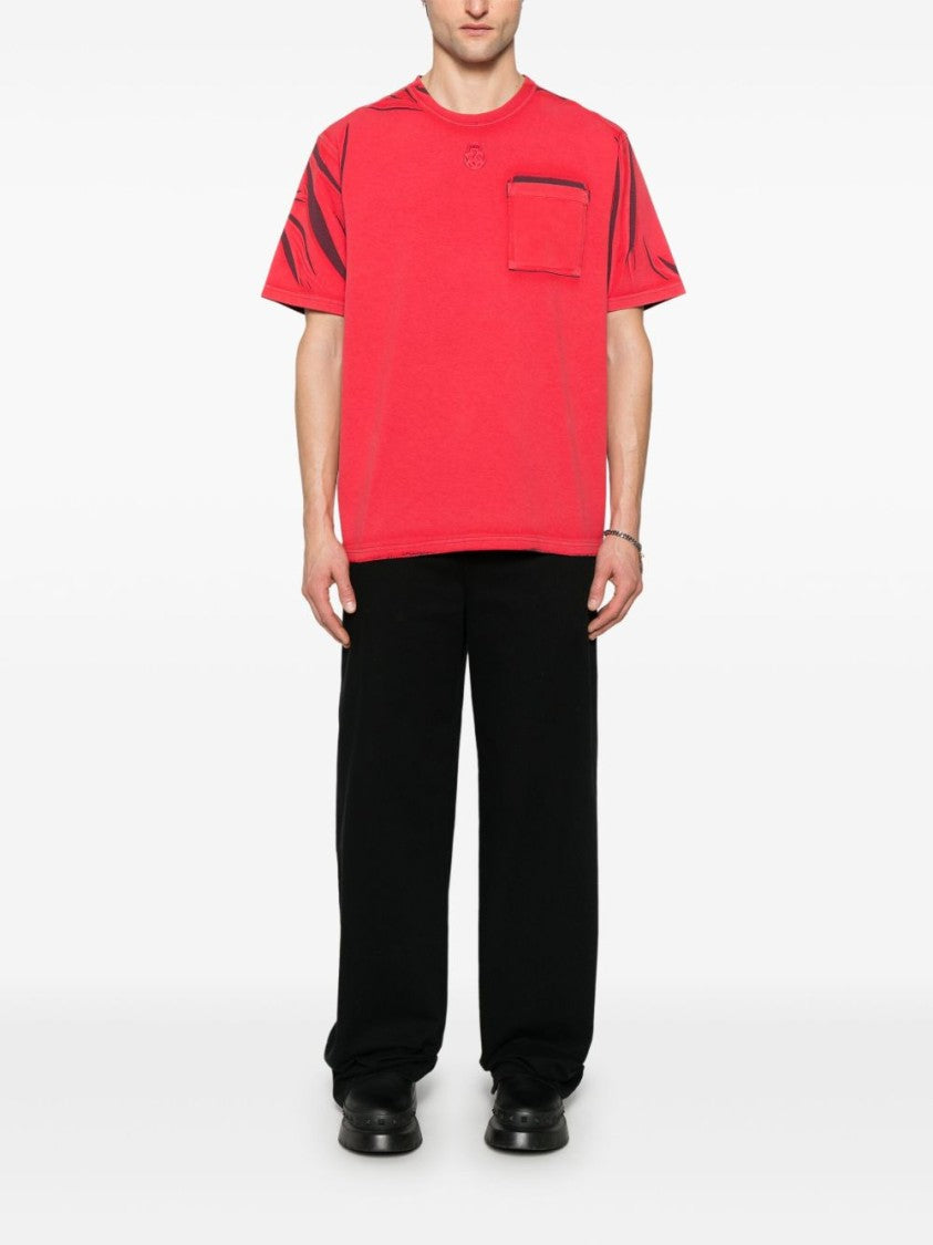 Alexander Mcqueen Bordeaux Red Crew Neck T-Shirt With Chest Pocket