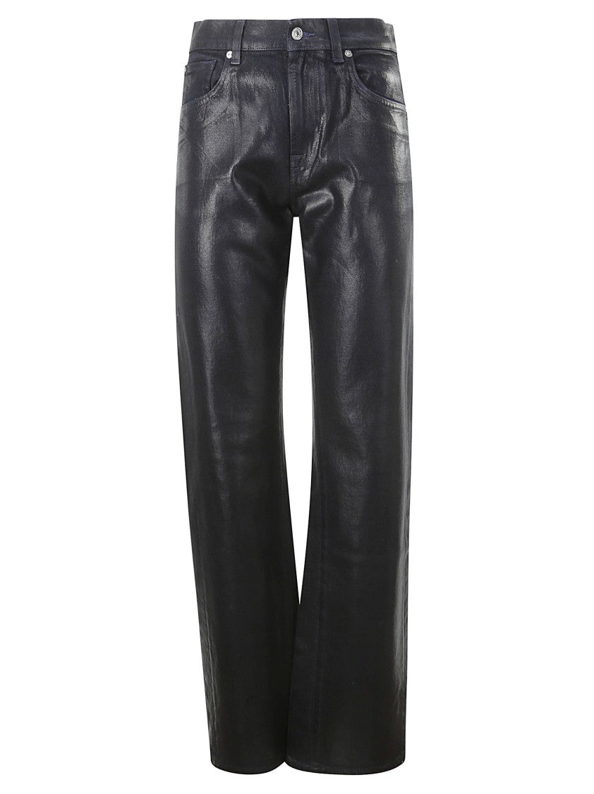 7 For All Mankind Blue Black Wax Effect Trousers