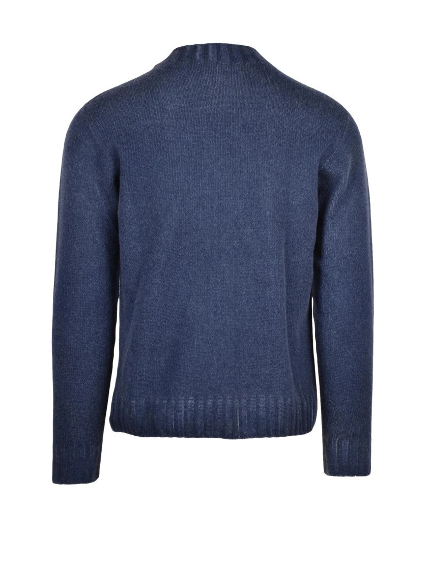 Bob Blue/Beige Virgin Wool Two-Tone Crewneck Sweater