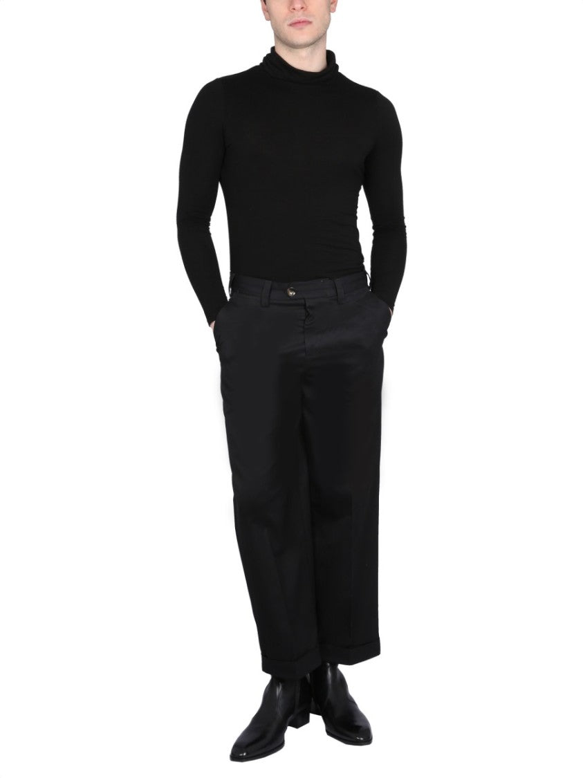 Pt Torino Relaxed-Fit Black Pants With Button And Zipper Closure