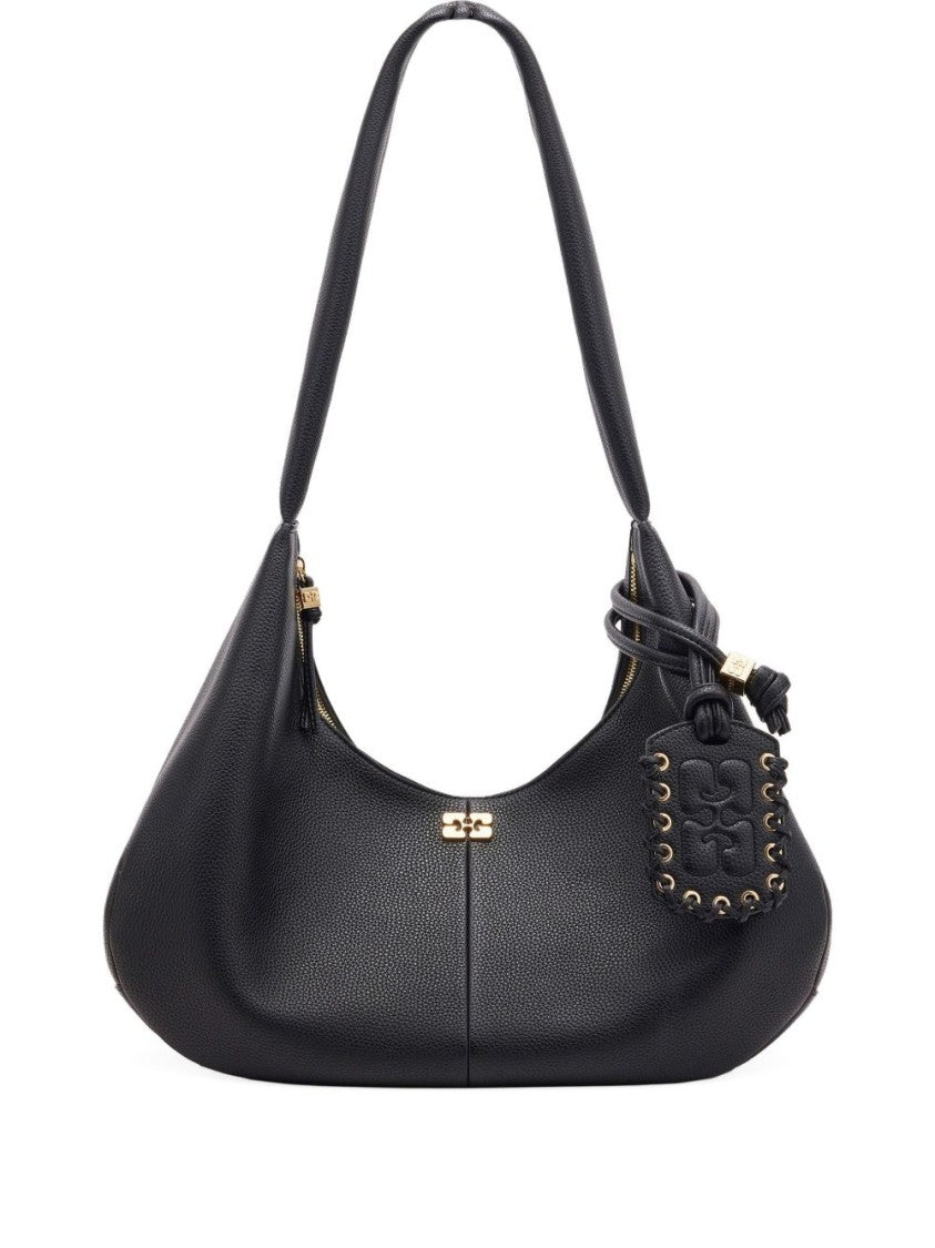 Ganni Crescent-Shaped Nero Shoulder Bag With Textured Finish