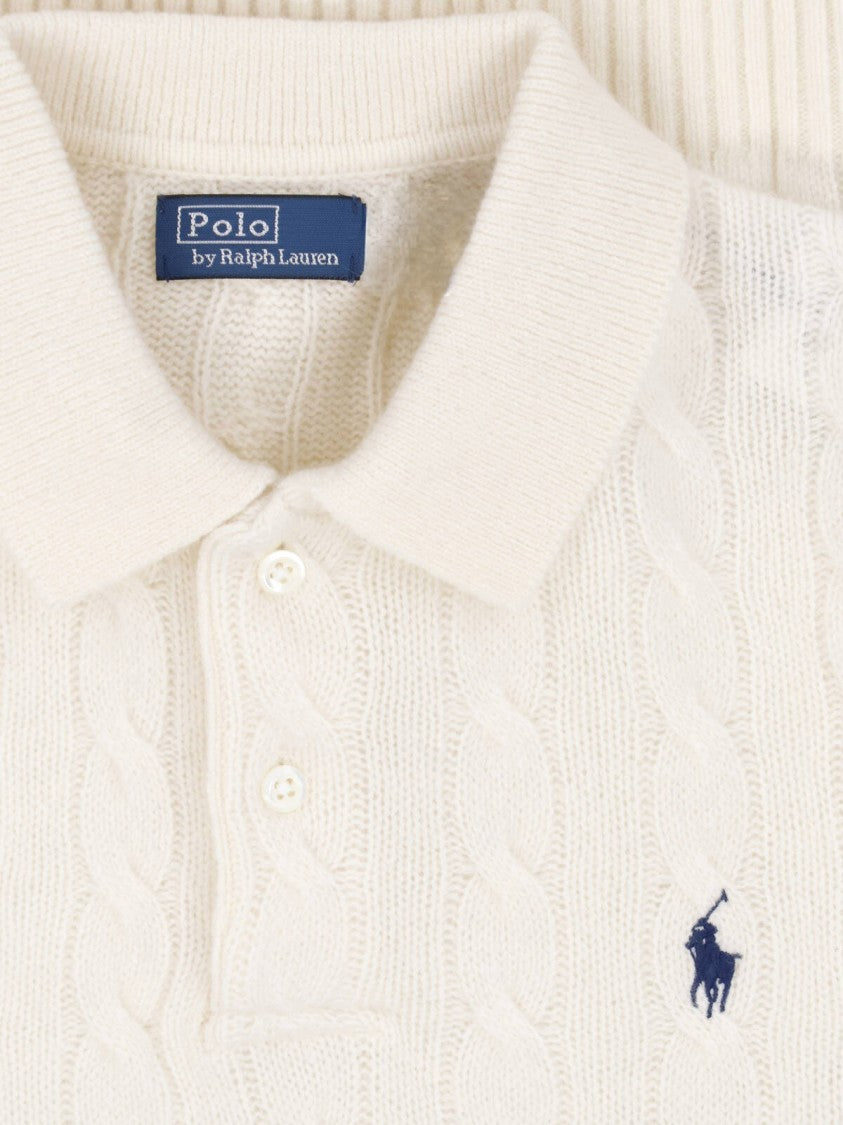 Polo Ralph Lauren Cream Wool-Cashmere Embroidered Logo Polo Shirt