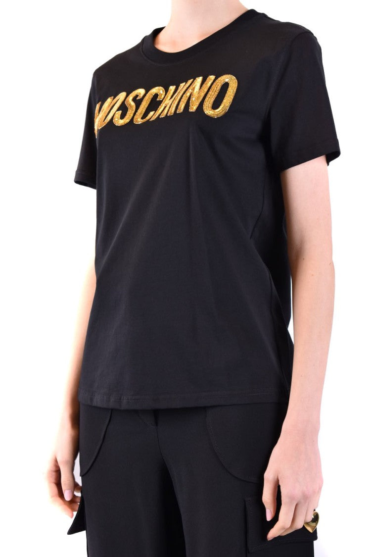 Moschino Short-Sleeve Black T-Shirt Bold Gold Lettering