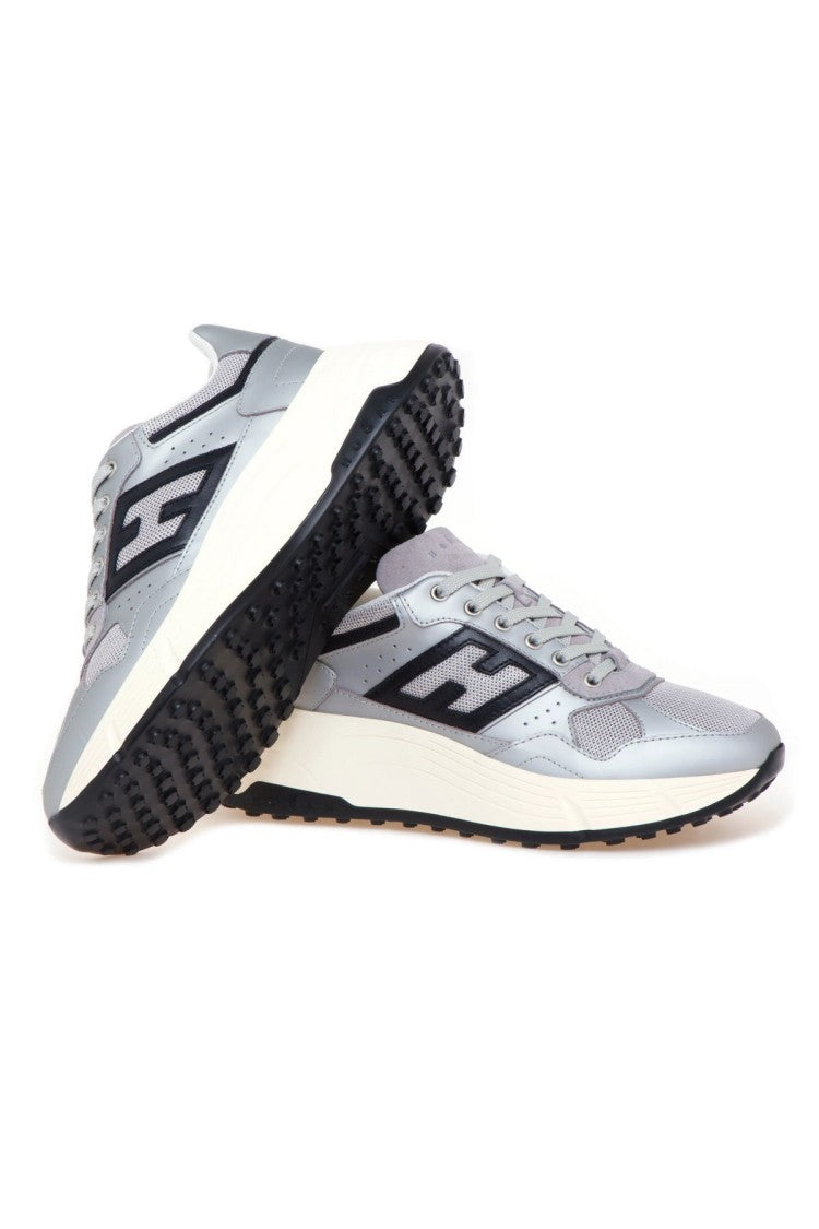 Hogan Silver Contrast H Panel Chunky Sole Leather-Blend Sneakers