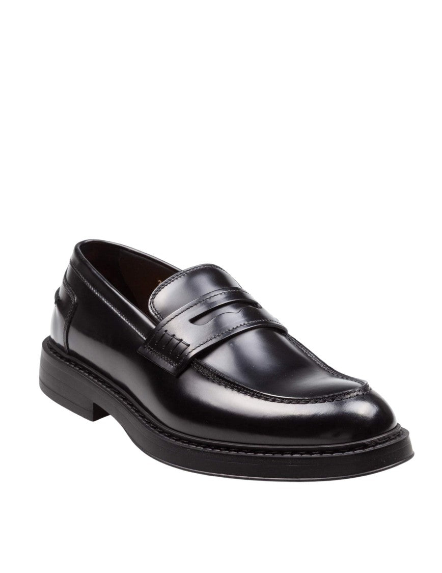 Doucal's Penny Adler Loafer In Brushed Leather, Black